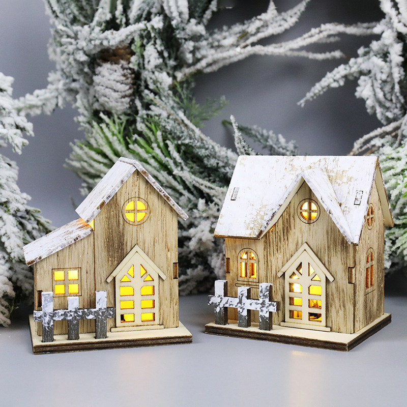 クリスマスの新しい装飾発光小屋LED木製クリスマスの小さな家クリスマスのテーブルの装飾ペンダント|undefined
