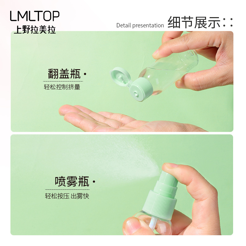 LMLTOP botella de viaje de dibujos animados 8 piezas 50ml botella de cosméticos botella de spray mini espejo peine SY766