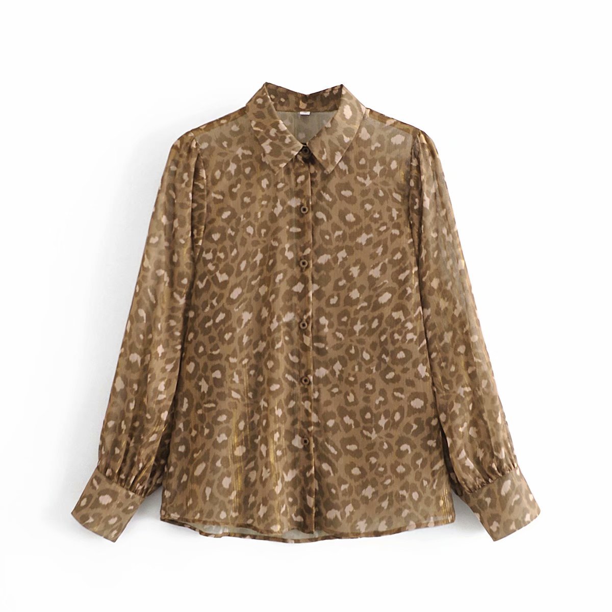 leopard print buttoned long-sleeved shirt  NSAM36332