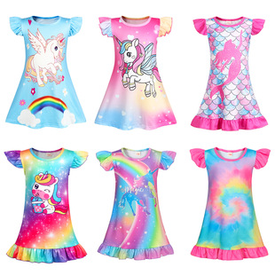 Cross Border Children's Clothing Mermaid Rainbow Pony Nightdress Girls 7-12 Years Old Skirt Casual Home Clothes Pajamas