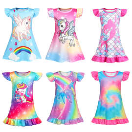 跨境童装美人鱼彩虹彩虹小马睡裙女童3-6岁裙子休闲家居服睡衣