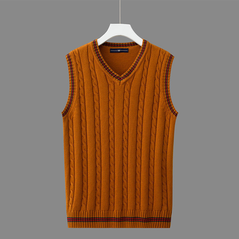 Autumn and Winter New Korean Style Men's Sleeveless Knitwear, Preppy Style Fleece-Lined Thickeneded Warm Knitwear, Wool Vest and Vest