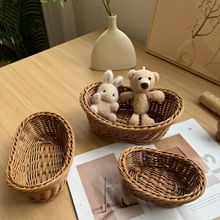 仿藤编元宝小果盘点心盘客厅家用果盘托盘面包收纳筐水果篮藤编