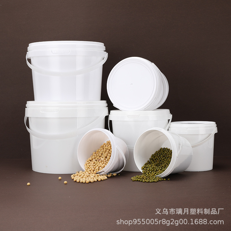 食品级pp塑料桶密封圆形手提带盖爆炸盐桶1-5L白色带盖水桶化工桶