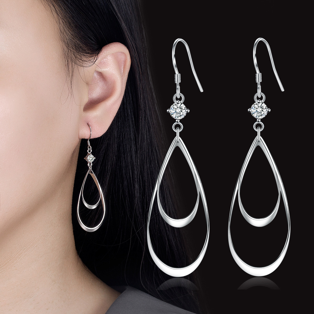 Personalized Elegant Hollow Water Drop Double Layer Earrings Women's Fashionable Simple Face Skinny Earrings Elegant Elegant All-match Earrings