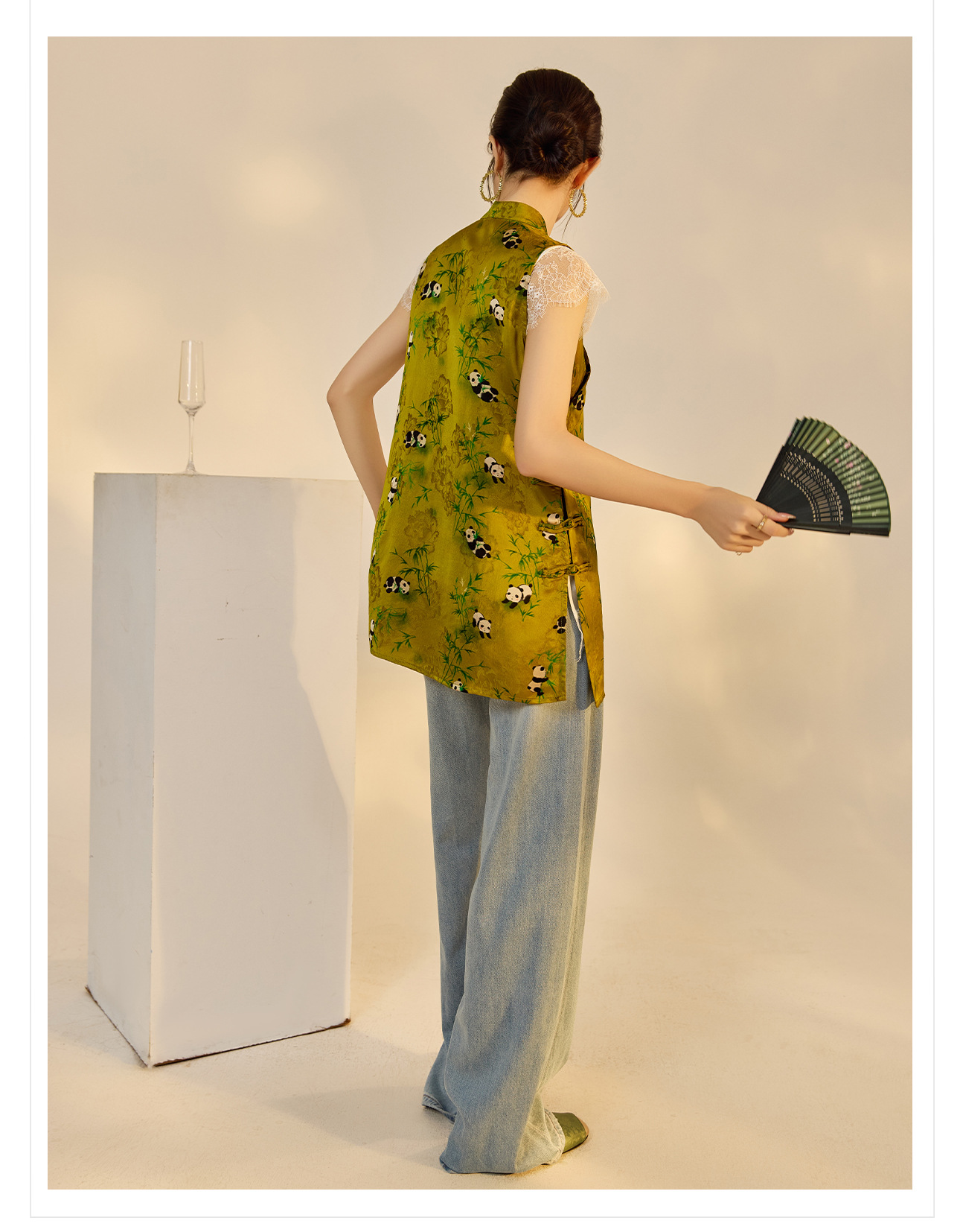 Áo vest cổ tre họa tiết gấu trúc phong cách Trung Hoa mới dành cho nữ — Màu vàng chi tiết 14