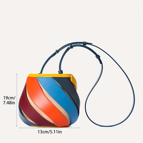 Cylindrical Contrast-Color Tote & Crossbody Bag | Handbags | Niche Cross-Border Women's Shoulder Bag | Geometric Patchwork Bucket Bag