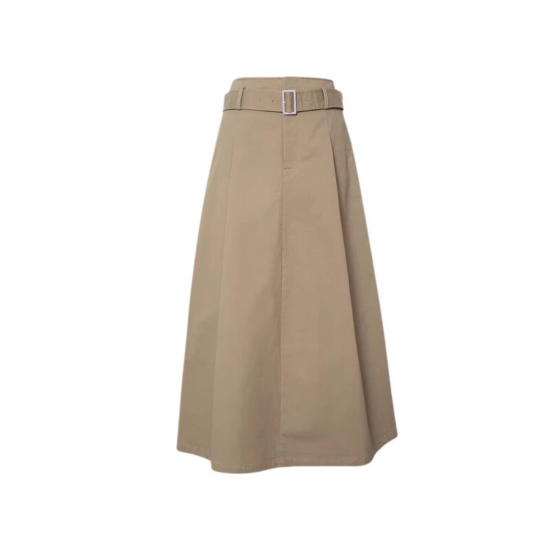 2026 Spring New Versatile High-Waisted A-Line Skirt for Women, Mid-Length with Belt, Commuter Style Skirt 5H2240191