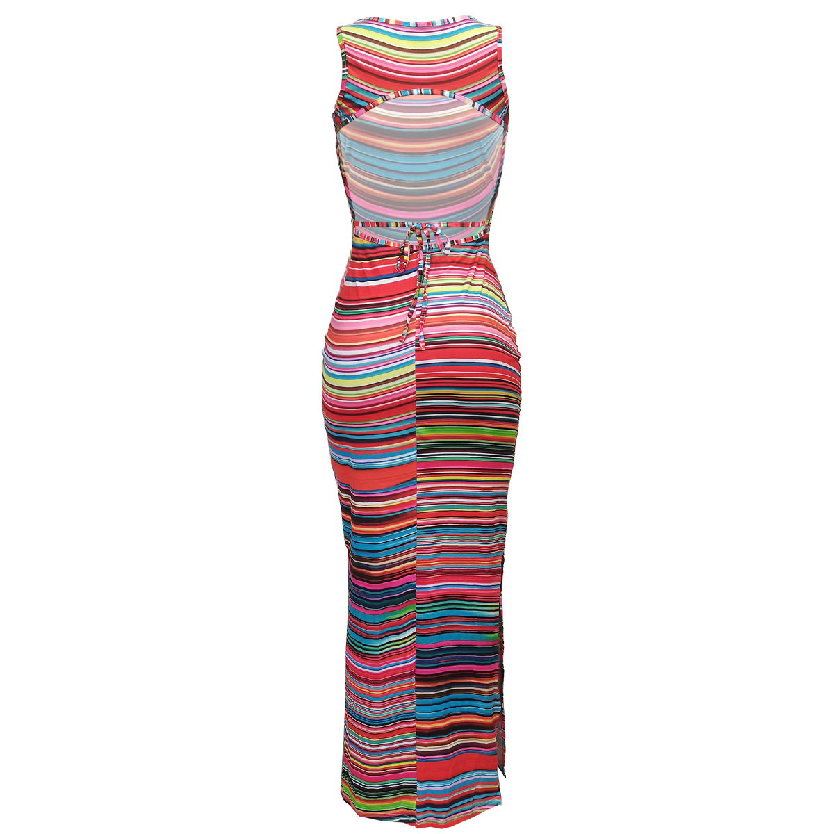 Women Clothing Spring Summer Sleeveless Colorful Printing Split Dress