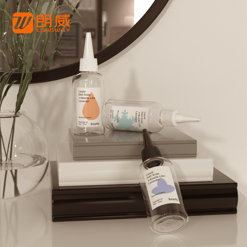 75ml hombro redondo corto PET plástico botella de boca puntiaguda loción sub-embalaje líquido medicina pura botella de rocío transparente botella de tapa de boca puntiaguda