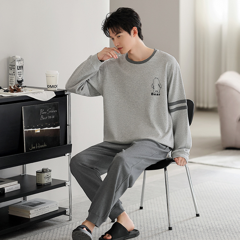 2026 Spring New Double-Sided Pure Cotton Pullover Loose Comfortable Pajamas Long Sleeve Long Pants Two-Piece Men's Set