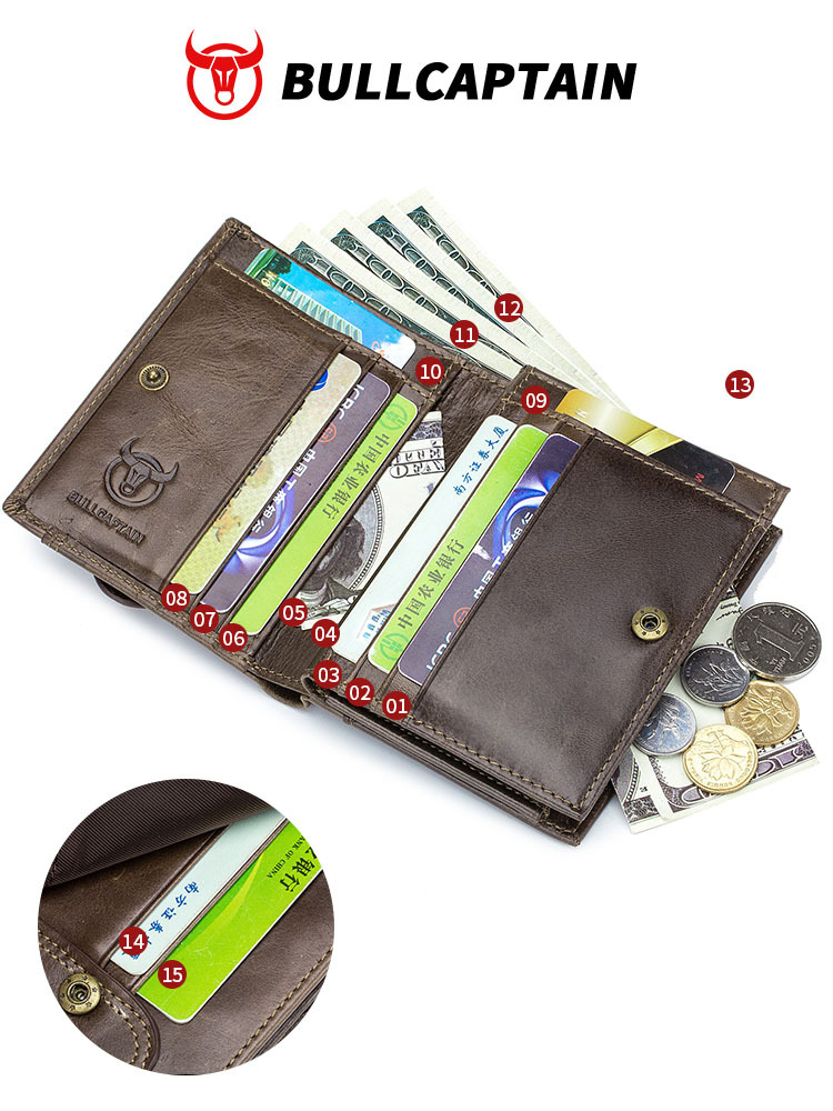 Capitán vaca cuero fábrica suministro primera capa de cuero masculino multi-función pequeña Licencia de Conducir bolsa de tarjeta de foto de la licencia de conducir
