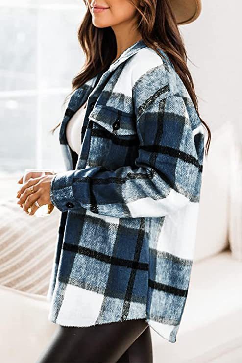 Women's Clothing Plaid Shirt American Style Long Sleeved Collared Loose Fit Mid Length Coat For Autumn Winter_ecoleips.com
