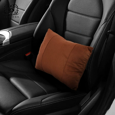 Vehicle Headrest Suede Car – Headrest - upgraded-punched-suede-brown-lumbar-support