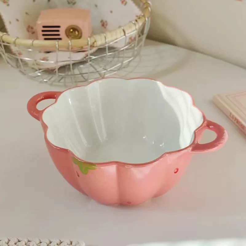 Керамический набор двуручных мисок, клубничный и фуксия акцент, 6,5 / 9,5 дюйма