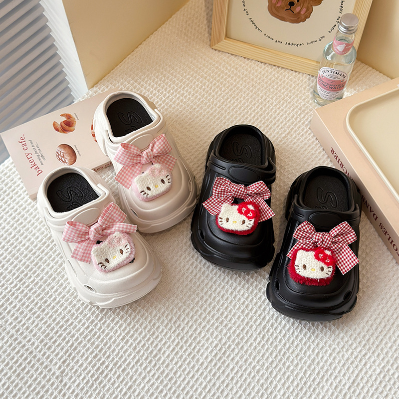 Cute All-match Boys and Girls Slippers New Bow Hello Kitty Cave Shoes Soft Sole Non-slip Toe Sandals