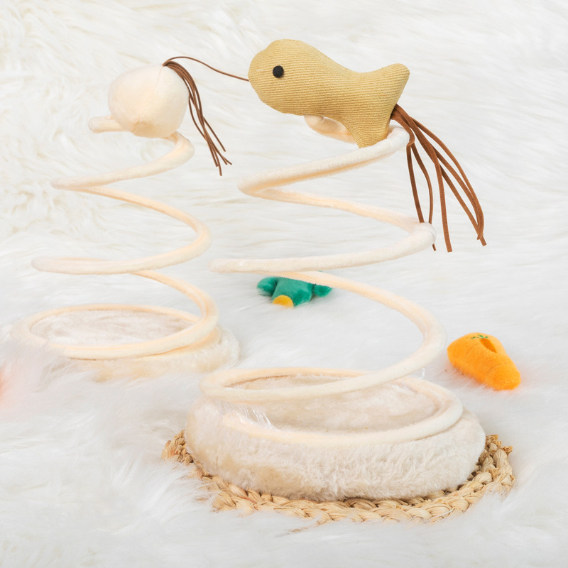 Fábrica al por mayor de felpa placa de resorte divertido gato de juguete ratón espiral alambre de acero Primavera de lino disco de juguete del gato