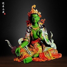 香樟木彩绘贴金藏传神像绿度母木雕佛像密宗收藏摆件迎善永安工艺