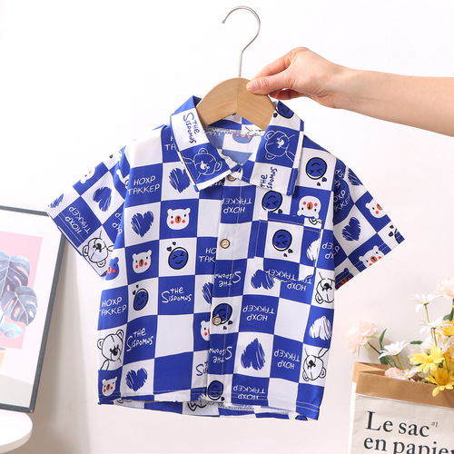 Children's shirts boys and girls lapel shirts summer baby short-sleeved floral shirts floral tops doll shirts wholesale