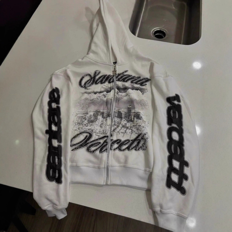 Y2K American Retro Harajuku Street Dark Hip-Hop High Street Digital 3D Printed Zipper Hoodie Loose Sweatshirt