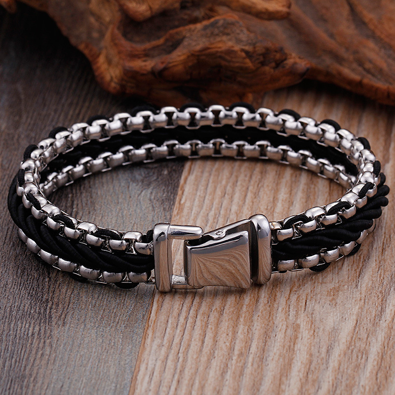 1 Pieza Moda Ronda Acero Titanio Labor De Retazos Enchapado Hombres Pulsera display picture 3