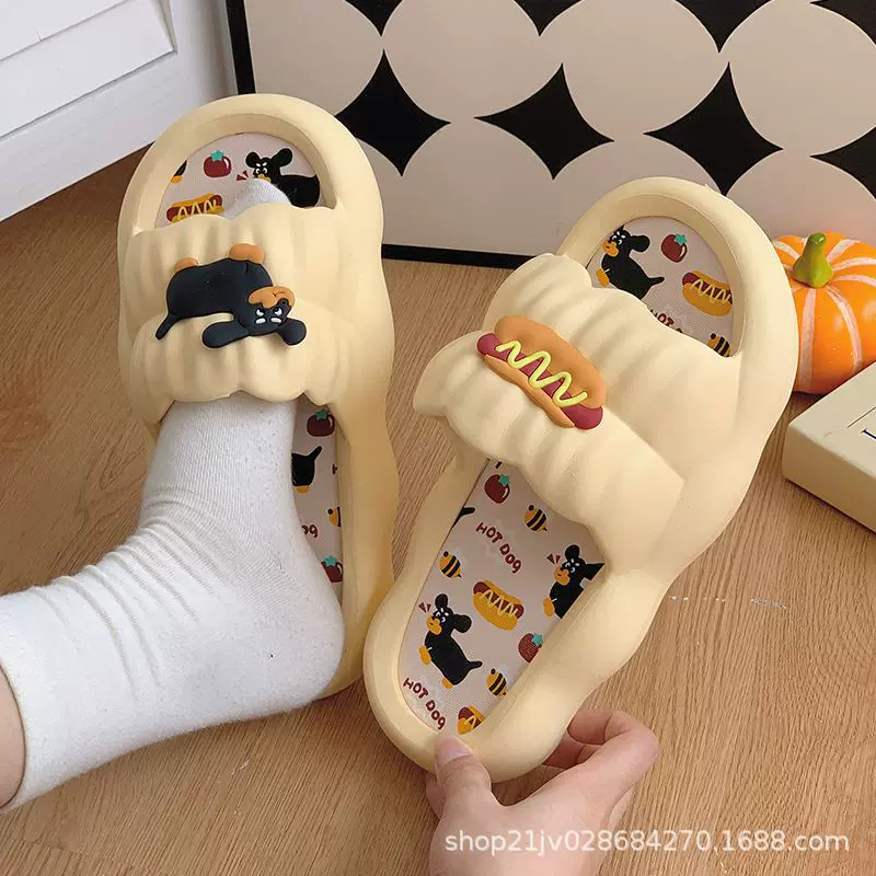 踩屎感拖鞋女夏外穿卡通热狗网红情侣软底居家防滑室内凉拖鞋假日