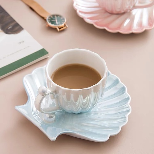 欧式精致女生陶瓷咖啡杯碟套装珍珠贝壳高颜值下午茶礼品家用水杯