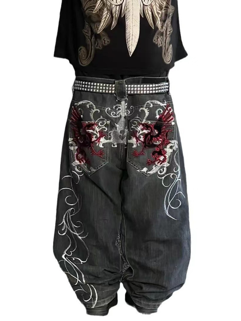 Europa y América retro estampado relajado recto tendencia callejera hip hop jeans hip hop pantalones