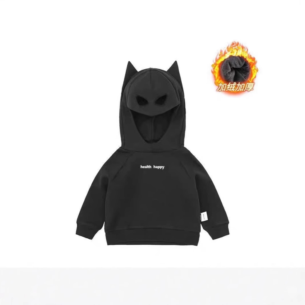 Winter fleece-lined Batman Pullover Sweatshirt Boys and Girls New Hooded Top Big Kids Fashionable Loose Children's Wear