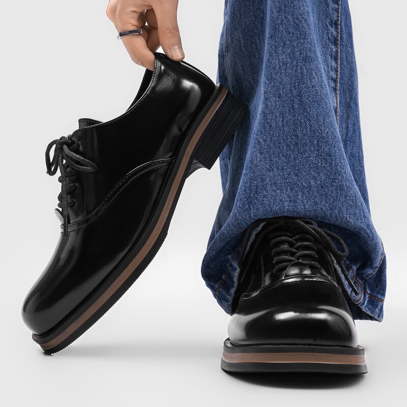 Cleanfit Derby Shoes for Men and Women, British Style Thick-Soled Shiny Business Formal Shoes, Couple's Work Clothing Leather Shoes-55807