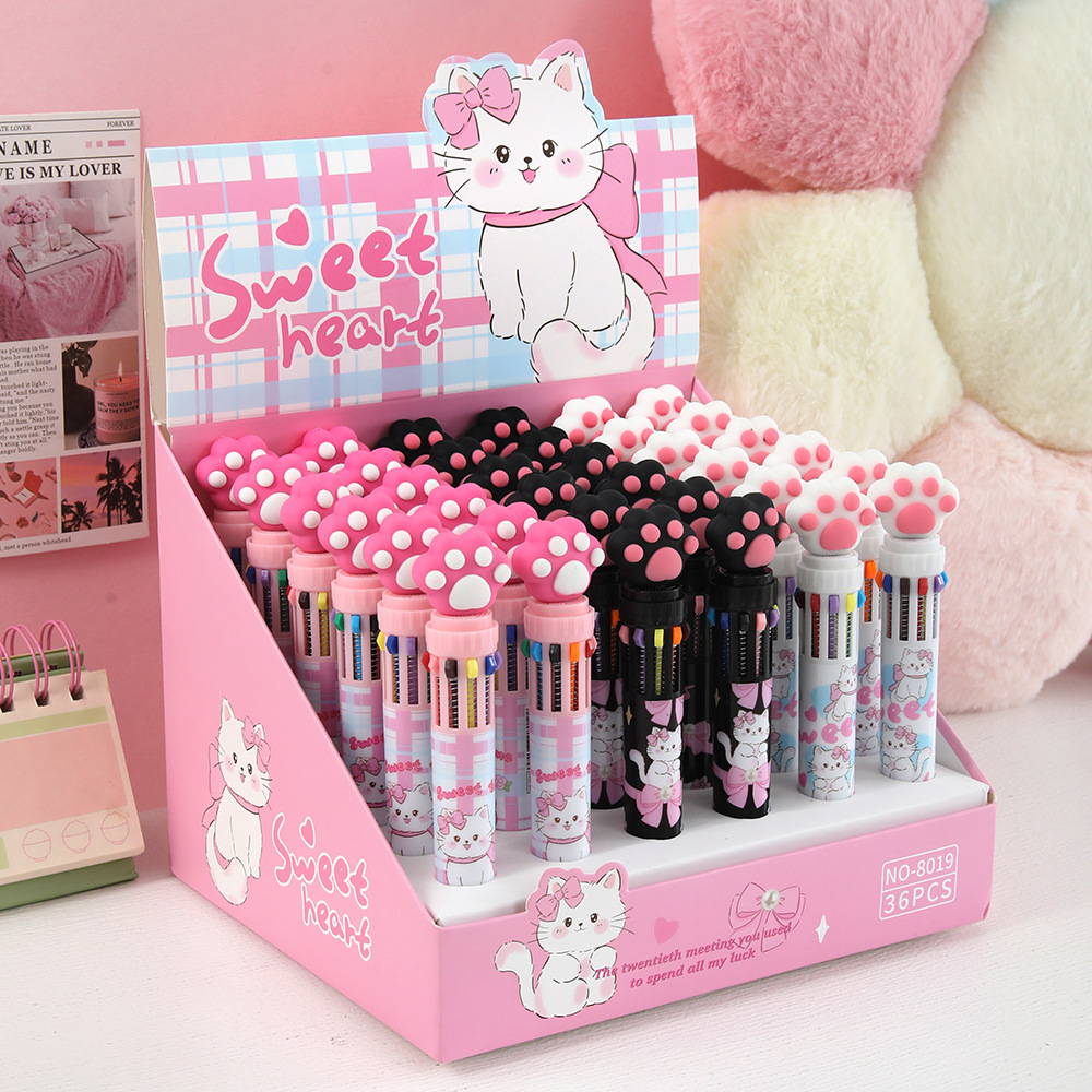 Cutie gato garra lápiz de bolas de diez colores de alto valor de color rosa lápiz de bolas multicolor material de cuentas de mano Estudiantes papelería