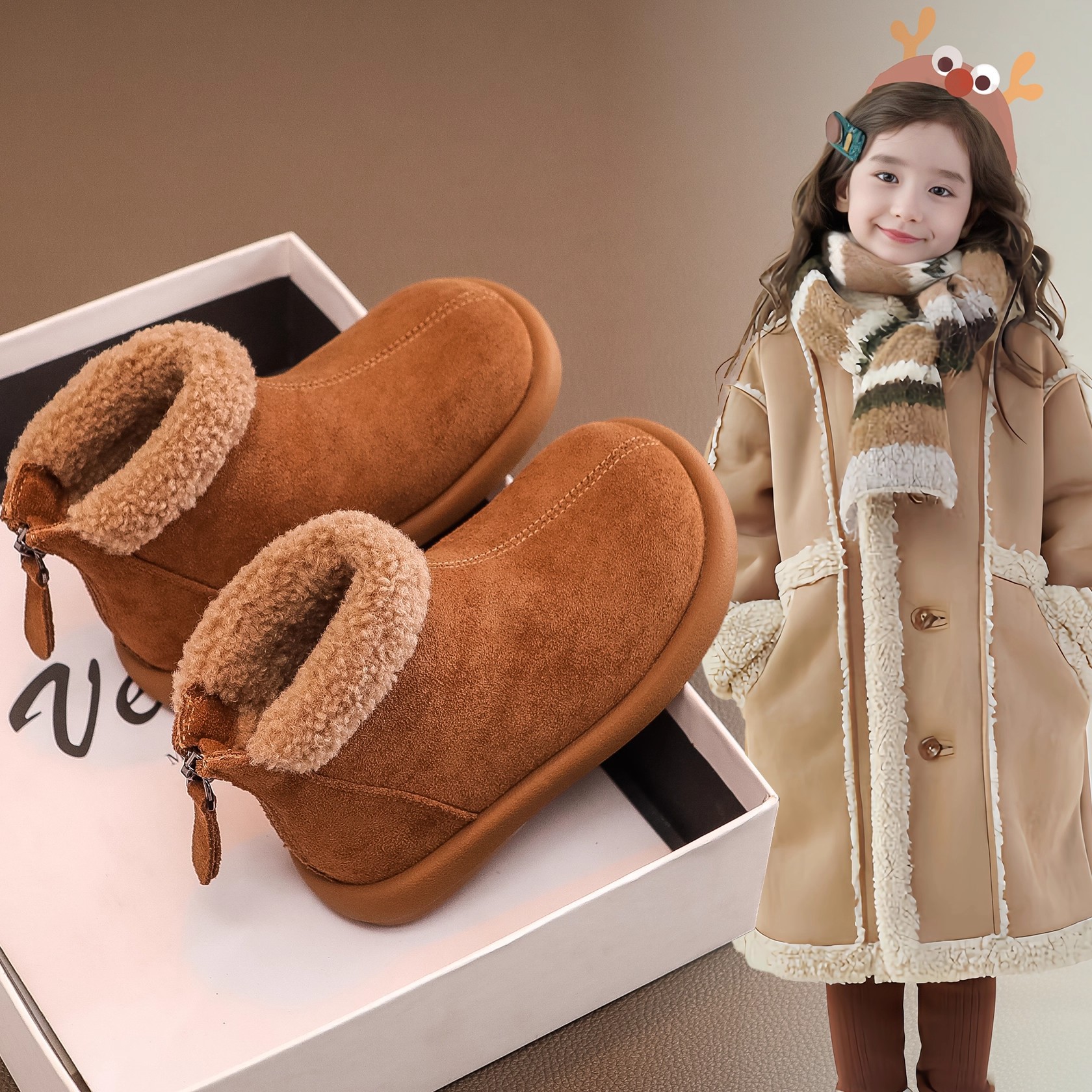 Botas de nieve de niñas 2025 invierno nuevo niño gran algodón calentamiento botas de lana Bocan botas de niñas botas cortas de lana
