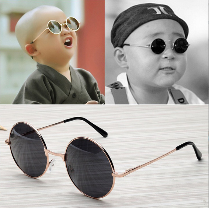 兒童墨鏡男童潮復古圓框眼鏡女童寶寶太陽鏡拍照小孩金屬框太子鏡