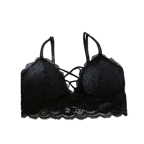 Sexy lace camisole with sheer ice silk beauty back strap, fashionable and sexy strapless bra with cups for women.
