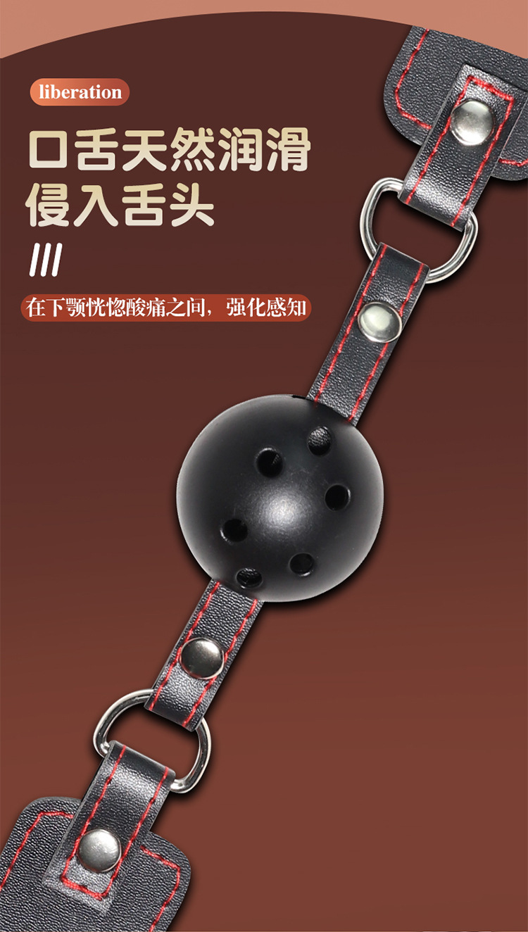 SM Bondage Restraint Set with Metal Handcuffs, Mouth Gag and Leather Straps — detail image 25