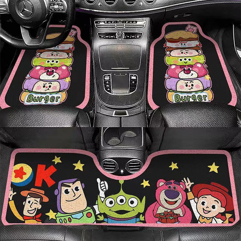 Cartoon Car Floor Mats, Universal Driving Car Floor Mats, Rear Row Conjoined Mats in the Car, Dust Removal, Easy Care Wire Ring Floor Mats