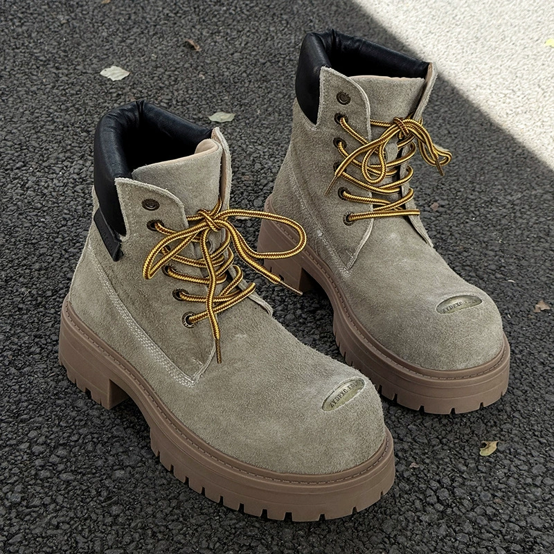 Mid-cut Martin work boots, thick platform sole, height-increasing, men's sizes 36–46