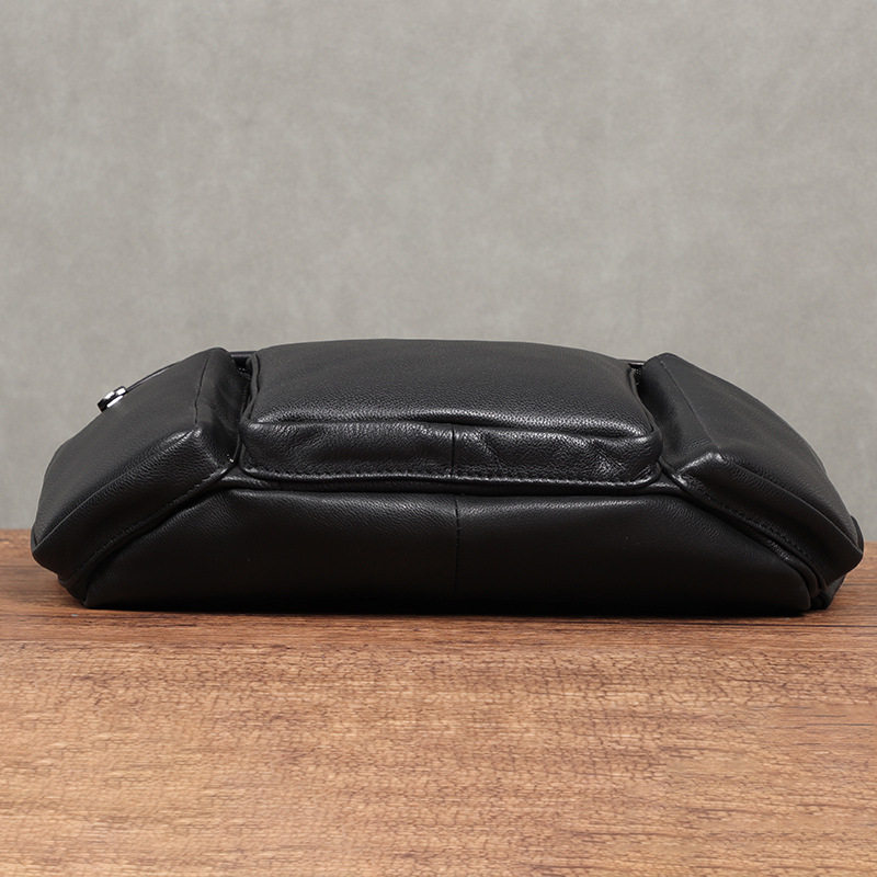 Túi đeo chéo nam da bò lớp đầu tiên, túi đeo ngực dung tích lớn chống trộm 17×7×13 cm — Màu đen chi tiết 4
