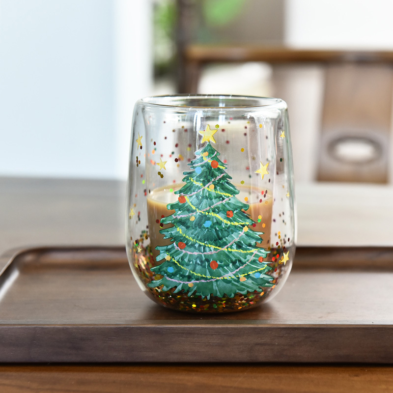 Nueva taza de árbol de Navidad, resistente al calor y no caliente, taza de doble capa, taza de Navidad de lentejuelas fluidas, árbol de Navidad de doble capa de dibujos animados image 4