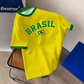 巴西风情 BRASIL字母T 恤三色经典配色南美热情舒适版型球迷定-制