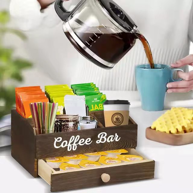 木质多格咖啡胶囊整理盒客厅桌面咖啡茶包一次性纸杯木质包装盒