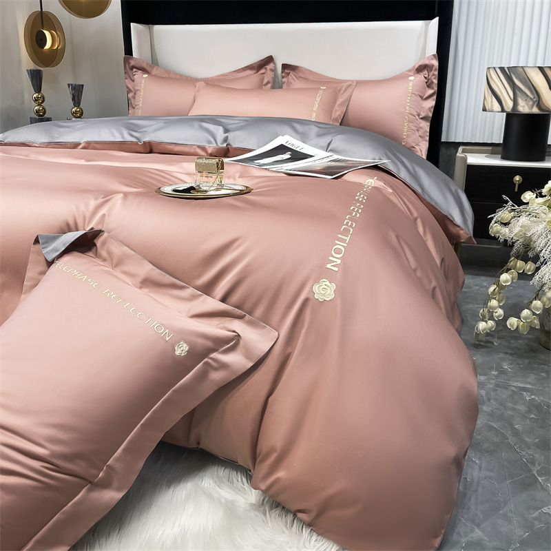 Verano de lujo ligero, ropa de cama de alta calidad, juego de cuatro piezas, algodón puro, bordado de algodón, ropa de cama para niños, funda de edredón, juego de tres piezas