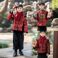 Children's Winter Thicken Chinese Style New Year Dress for Boys, Tangzhuang Baby Ethnic Style New Year Performance Costume Tangzhuang
