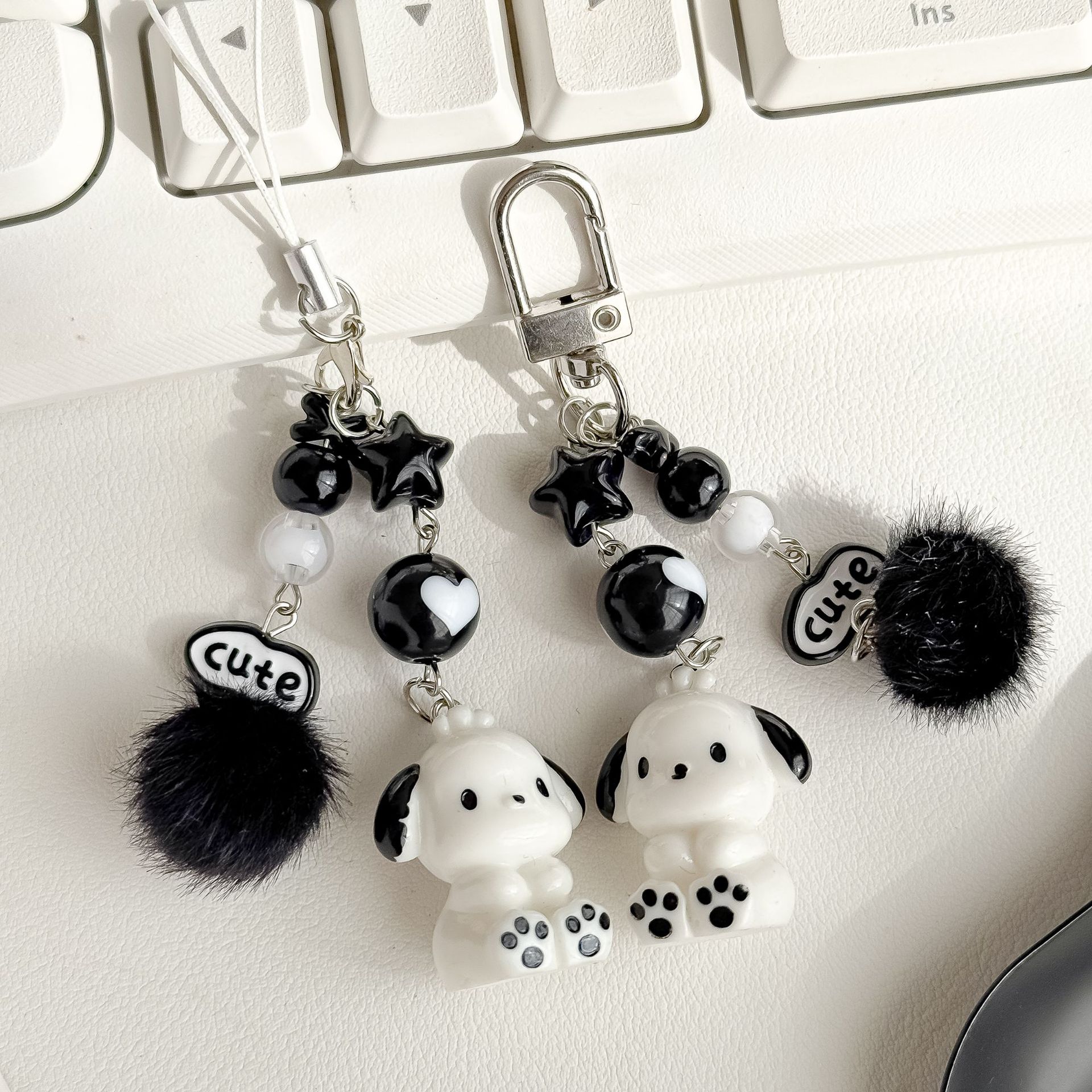 New Small Puppy Mobile Phone Chain Pendant Girl Versatile Keychain Fur Ball Beaded Pendant Backpack Pendant Wholesale