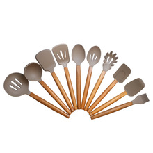 跨境硅胶铲10件套不锈钢柄硅胶厨具套装亚马逊烹饪工具捞篱勺铲