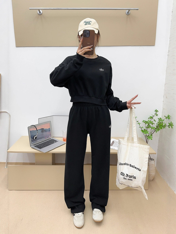 alo clas秋冬季新款加绒运动阔腿裤休闲百搭高腰宽松直筒裤卫裤女|undefined