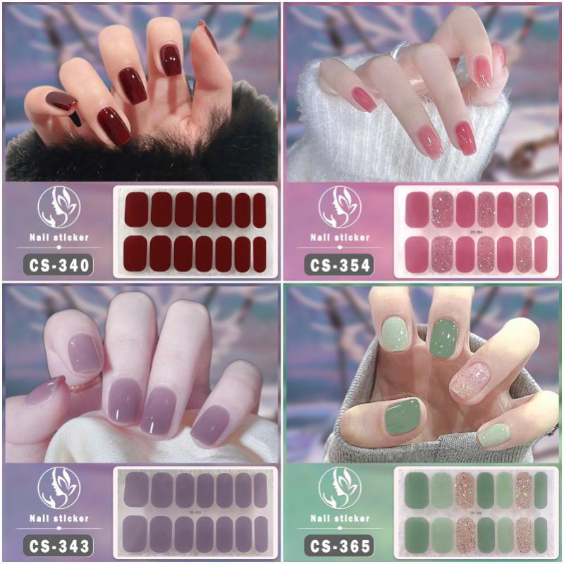 Bake-Free Gel Manicure Stickers Nail Polish Film Waterproof Nail Stickers Pure Color Onion Pink Jump Color Gradient Color Full Stickers
