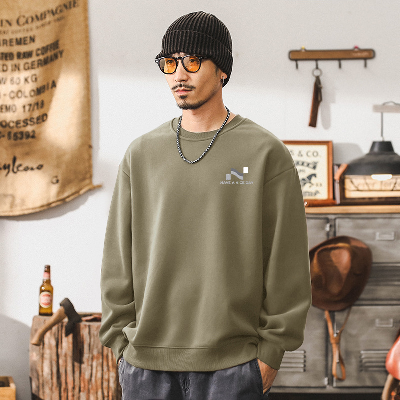 420g pesada camiseta de cuello redondo para niños primavera y otoño marca de tendencia suelta nueva chaqueta juvenil americana retro