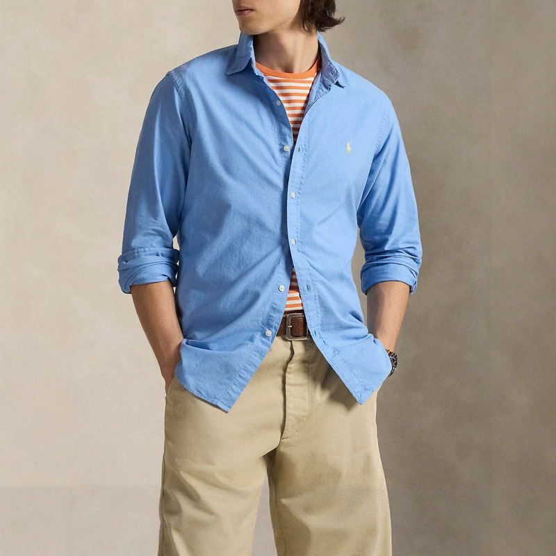 Cross-Border Rl Classic Long-Sleeve Pure Cotton Polo Shirt with Embroidered American-Style Casual Design for Men and Couples
