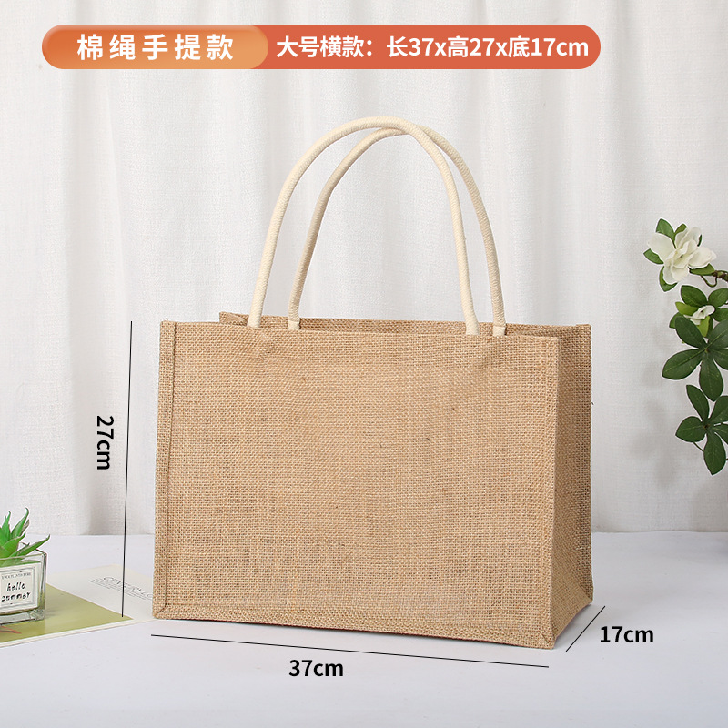 En stock bolsa de lino logotipo imprimible yute bolso de compras Muji en blanco DIY bolso de yute pintado a mano